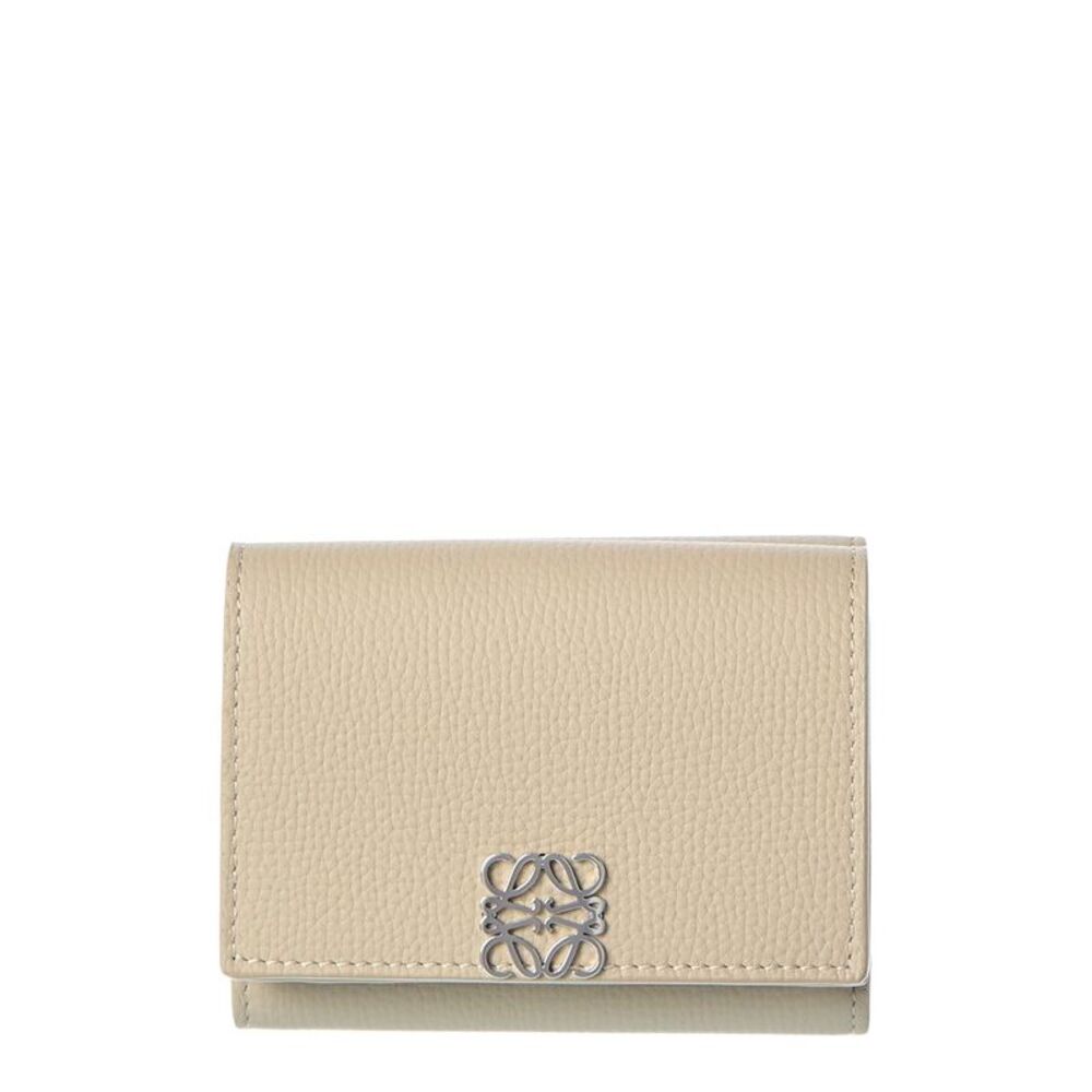 Loewe Anagram Leather Trifold Wallet, Beige